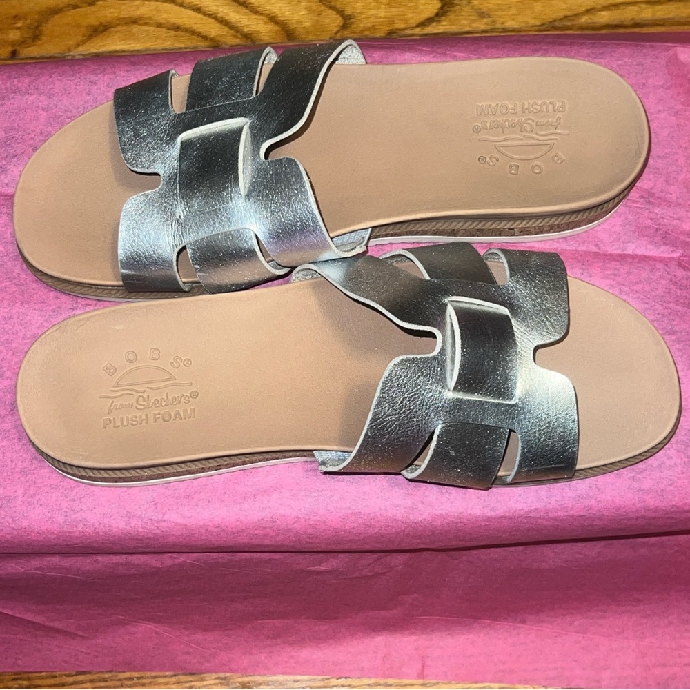 BOBS from Skechers Metallic Silver Slide Sandals - Picture 5 of 8